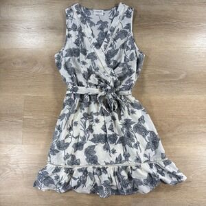 Sienna Sky Floral‎ Print Dress Sleeveless Ruffle Hem White Black Medium